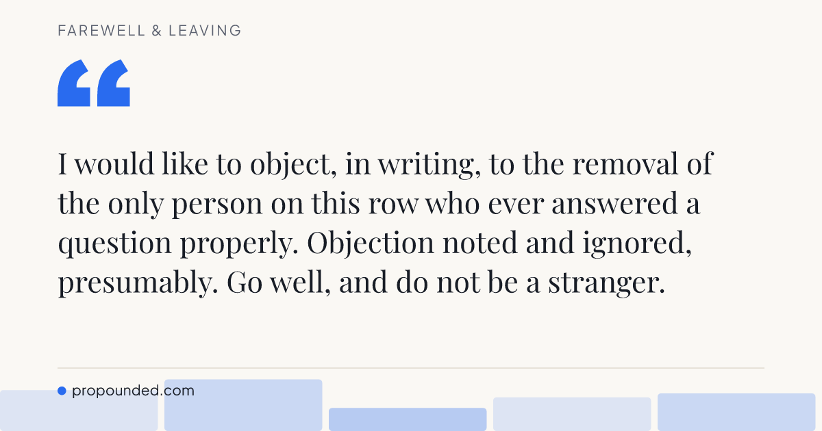 Farewell & Leaving card: A formal complaint about the seating plan