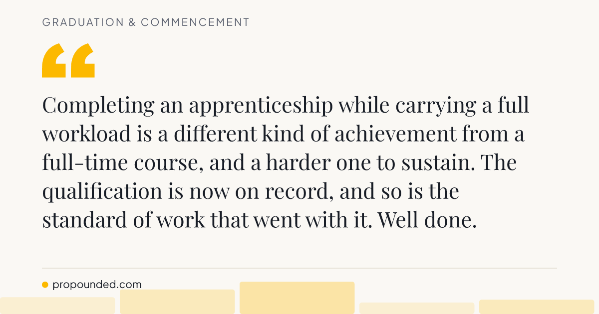 Graduation & Commencement card: An apprenticeship finished on the job