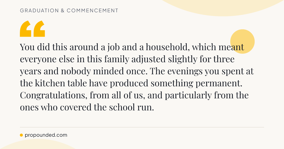 Graduation & Commencement card: Around a household and a job