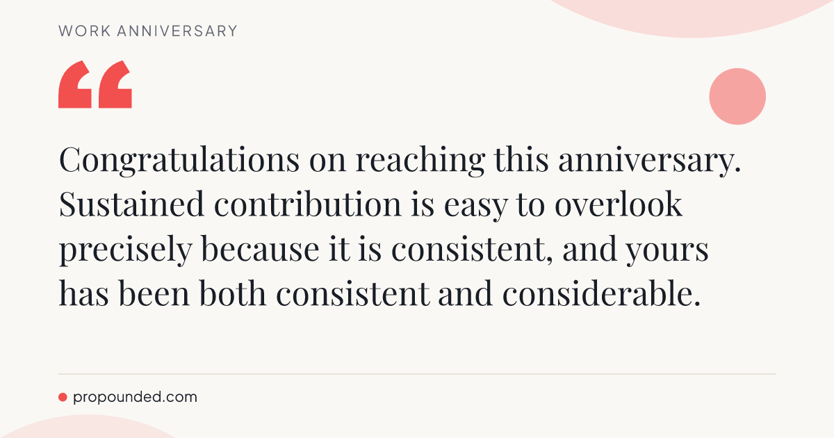 Work Anniversary card: Between colleagues, formal register
