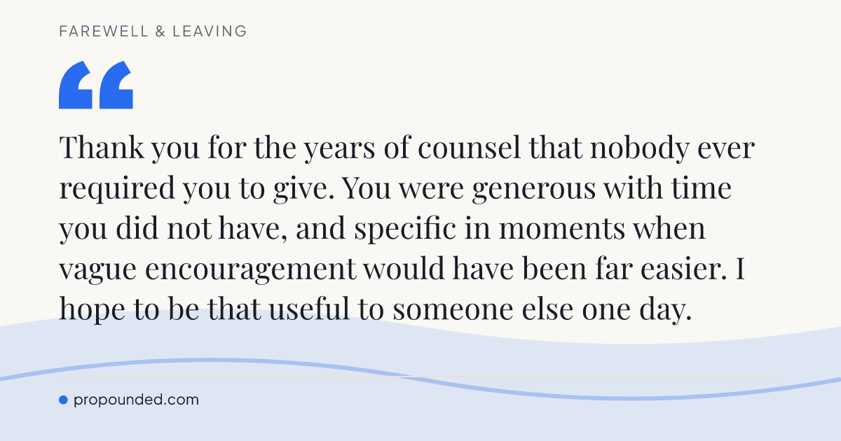 Farewell & Leaving card: Counsel given without being asked