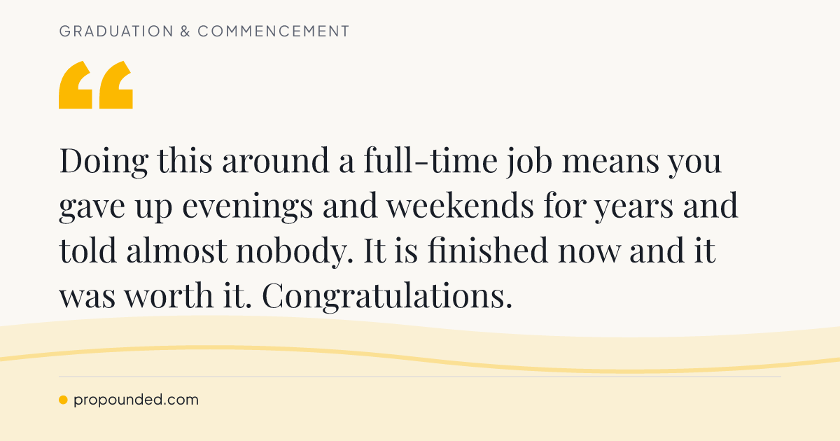 Graduation & Commencement card: Evenings and weekends, for years