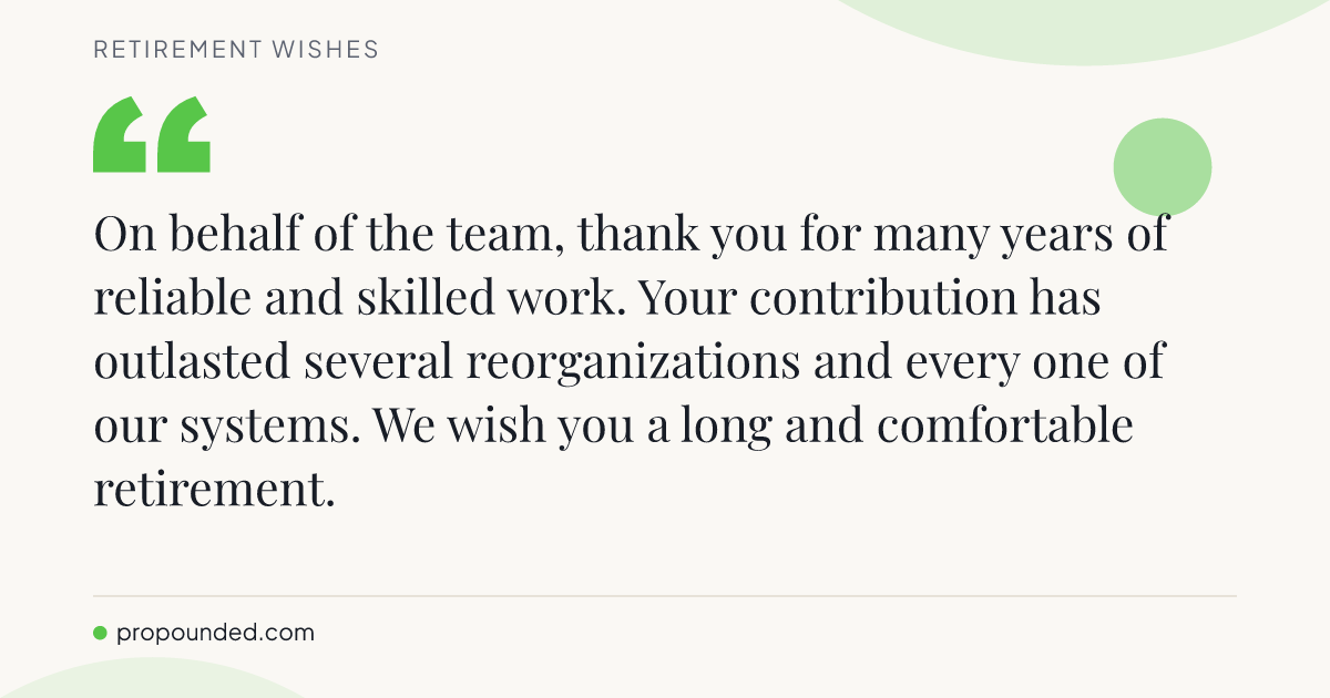 Retirement Wishes card: Formal acknowledgement of long service