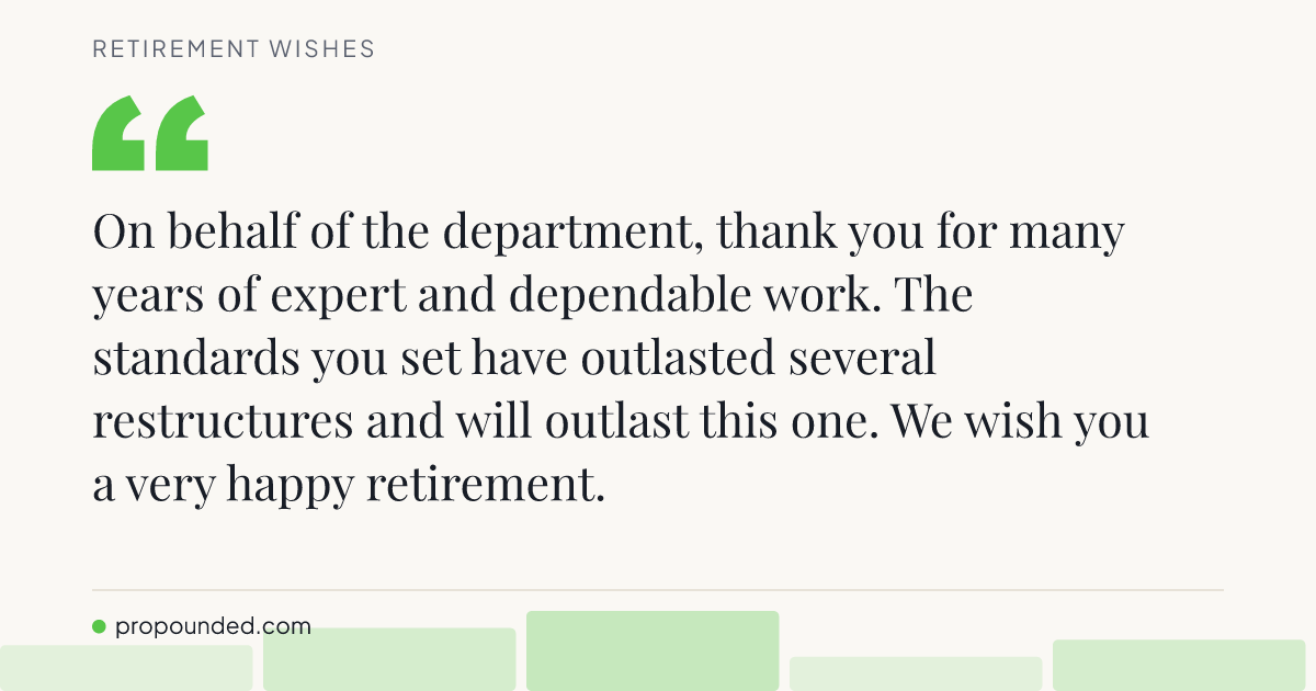 Retirement Wishes card: Formal recognition of long service