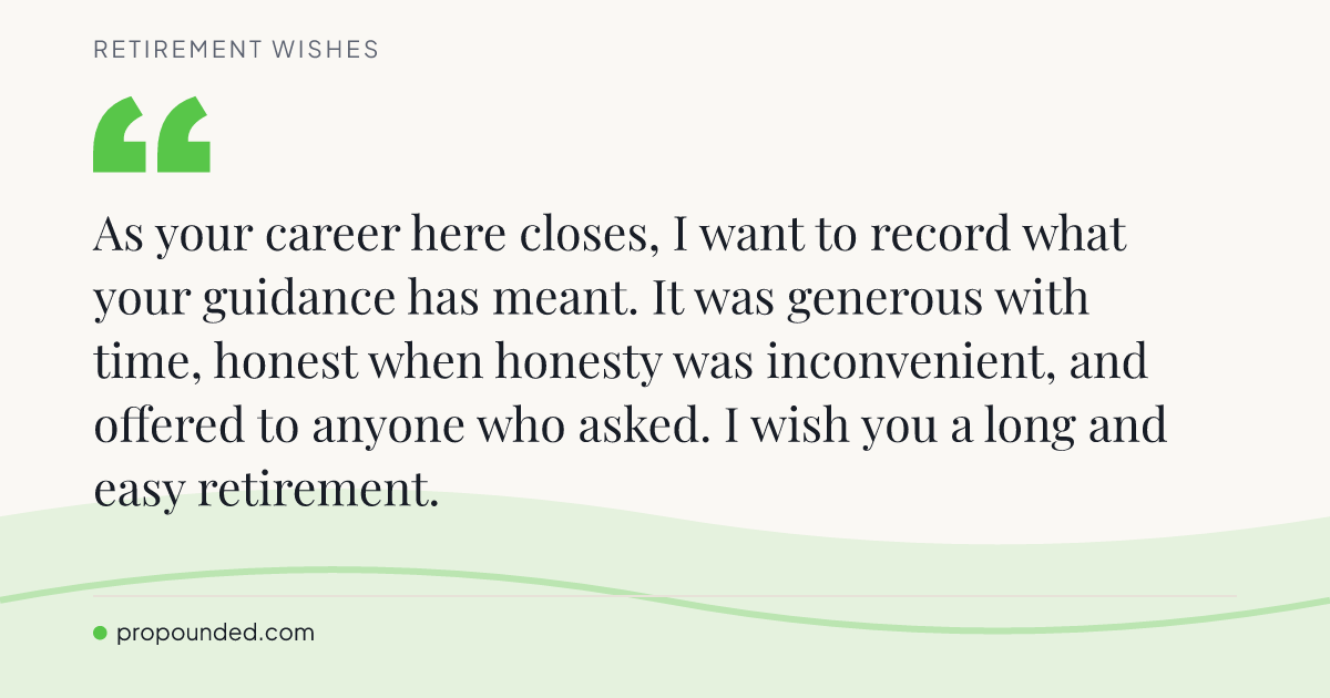 Retirement Wishes card: Formal thanks at the end of a career