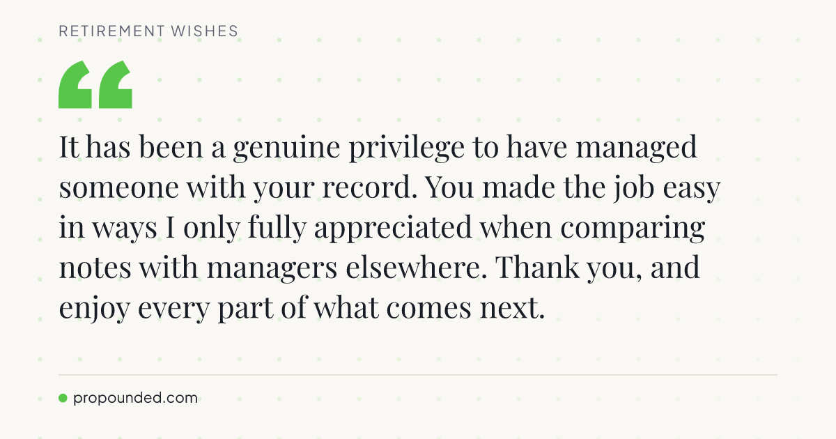 Retirement Wishes card: From the manager of a long-serving report