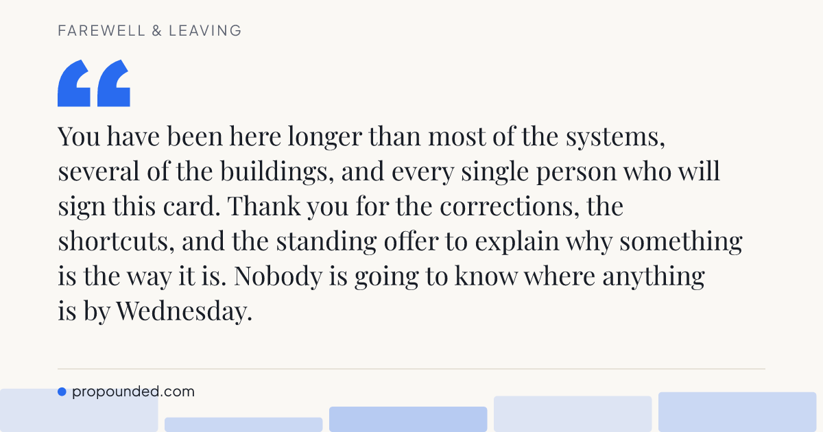 Farewell & Leaving card: Here longer than the systems