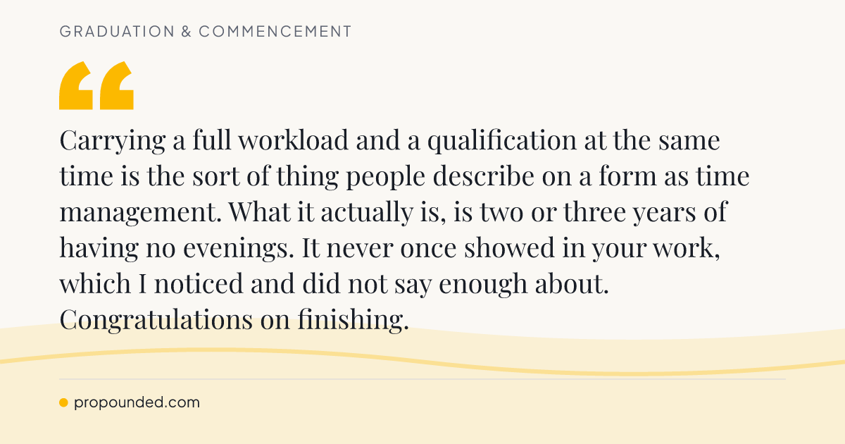 Graduation & Commencement card: It never once showed in the work