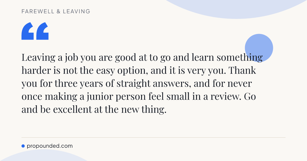 Farewell & Leaving card: Leaving a job they were good at