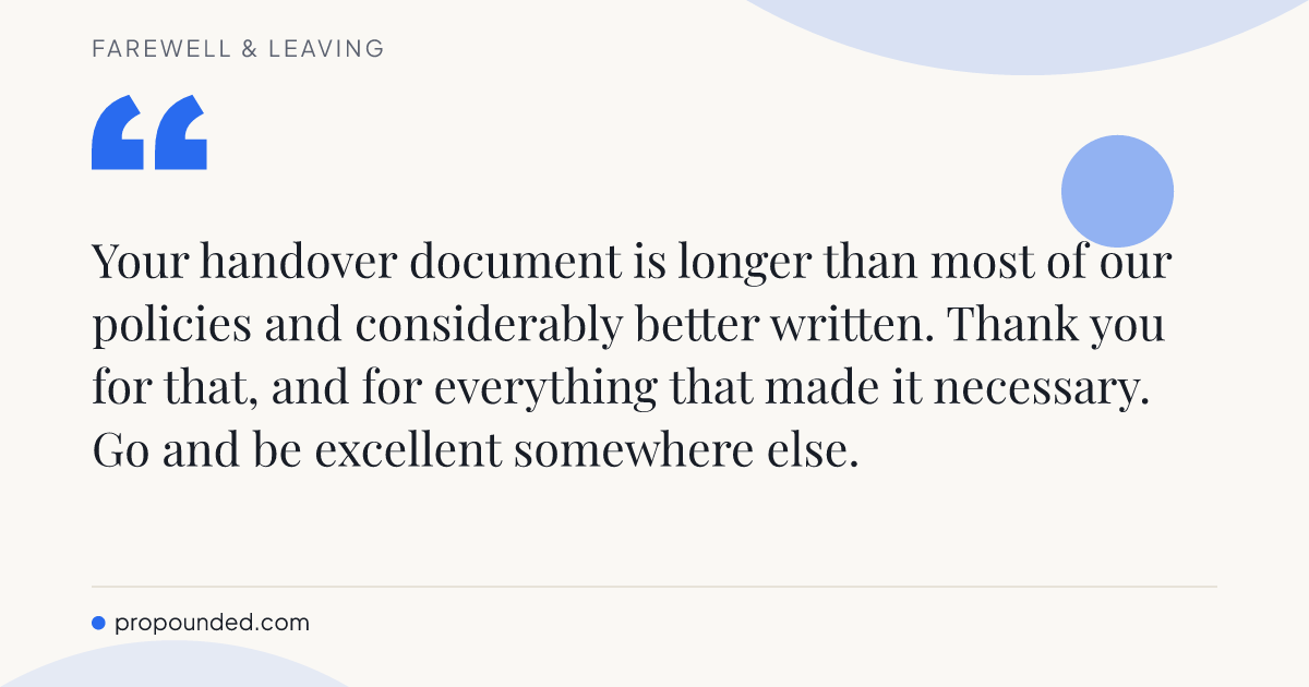 Farewell & Leaving card: On the handover document