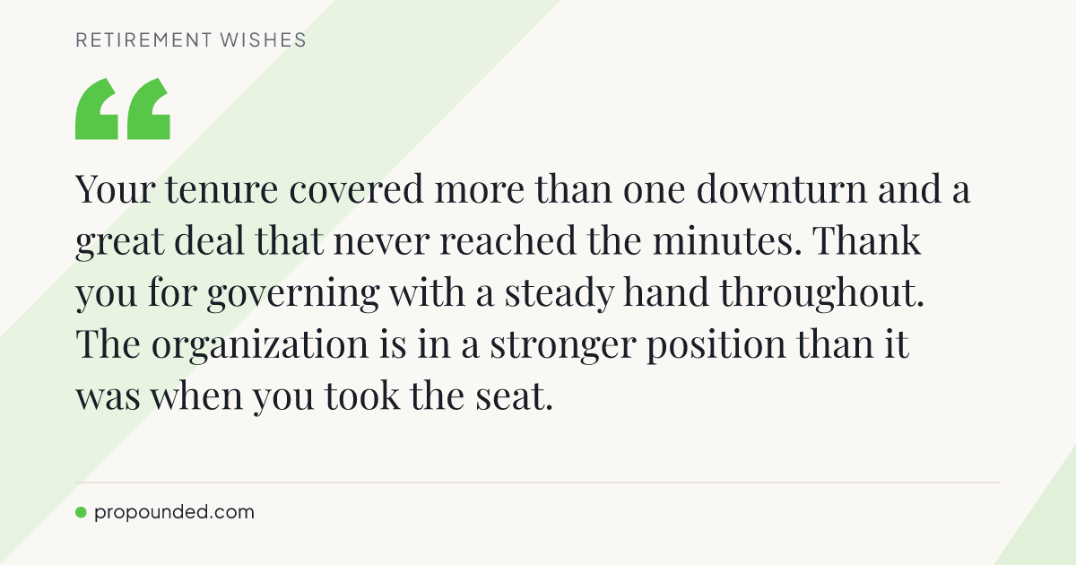 Retirement Wishes card: Stepping down from a governing role