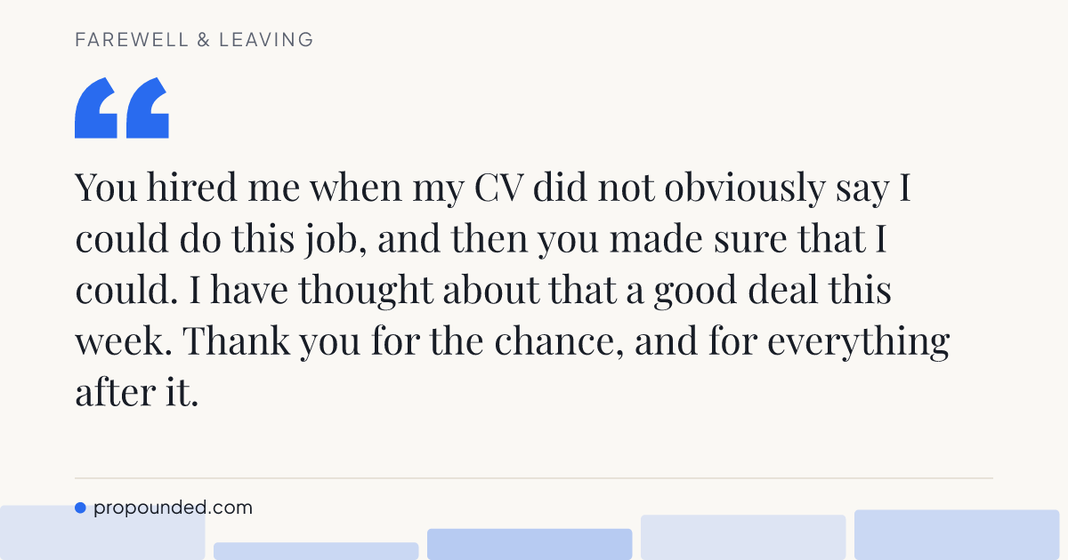 Farewell & Leaving card: Thanks to the person who took the chance