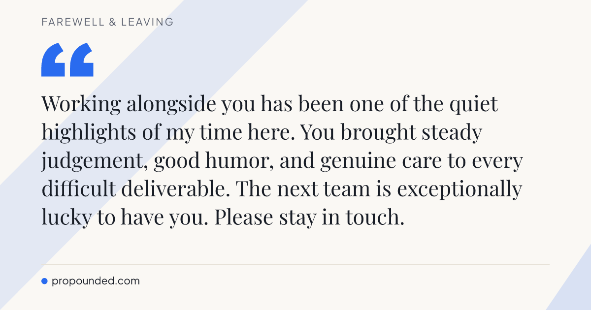 Farewell & Leaving card: The calm anchor on stressful projects