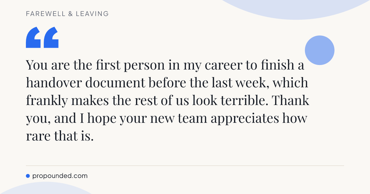Farewell & Leaving card: The handover that was actually done