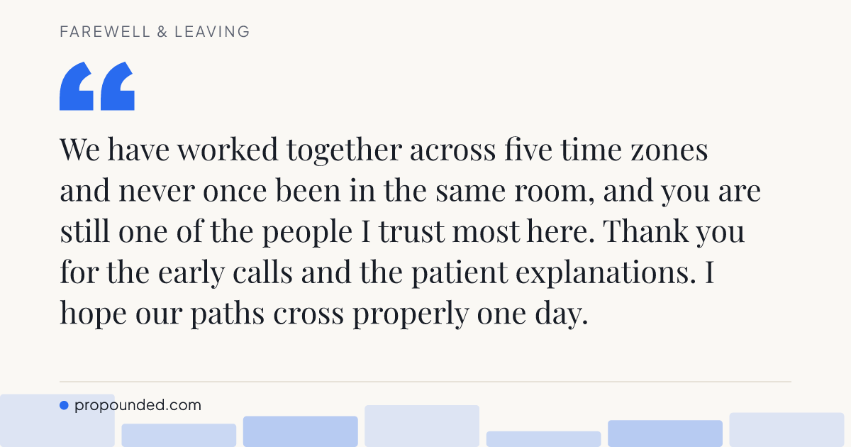 Farewell & Leaving card: Trust built entirely over a screen